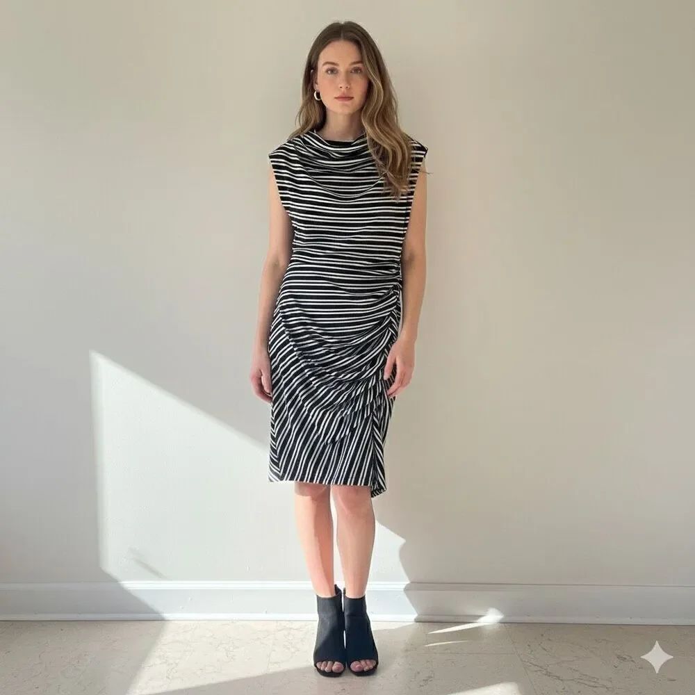 BY ANTHROPOLOGIE RIBBED KNIT Gathered Striped Dress size Small